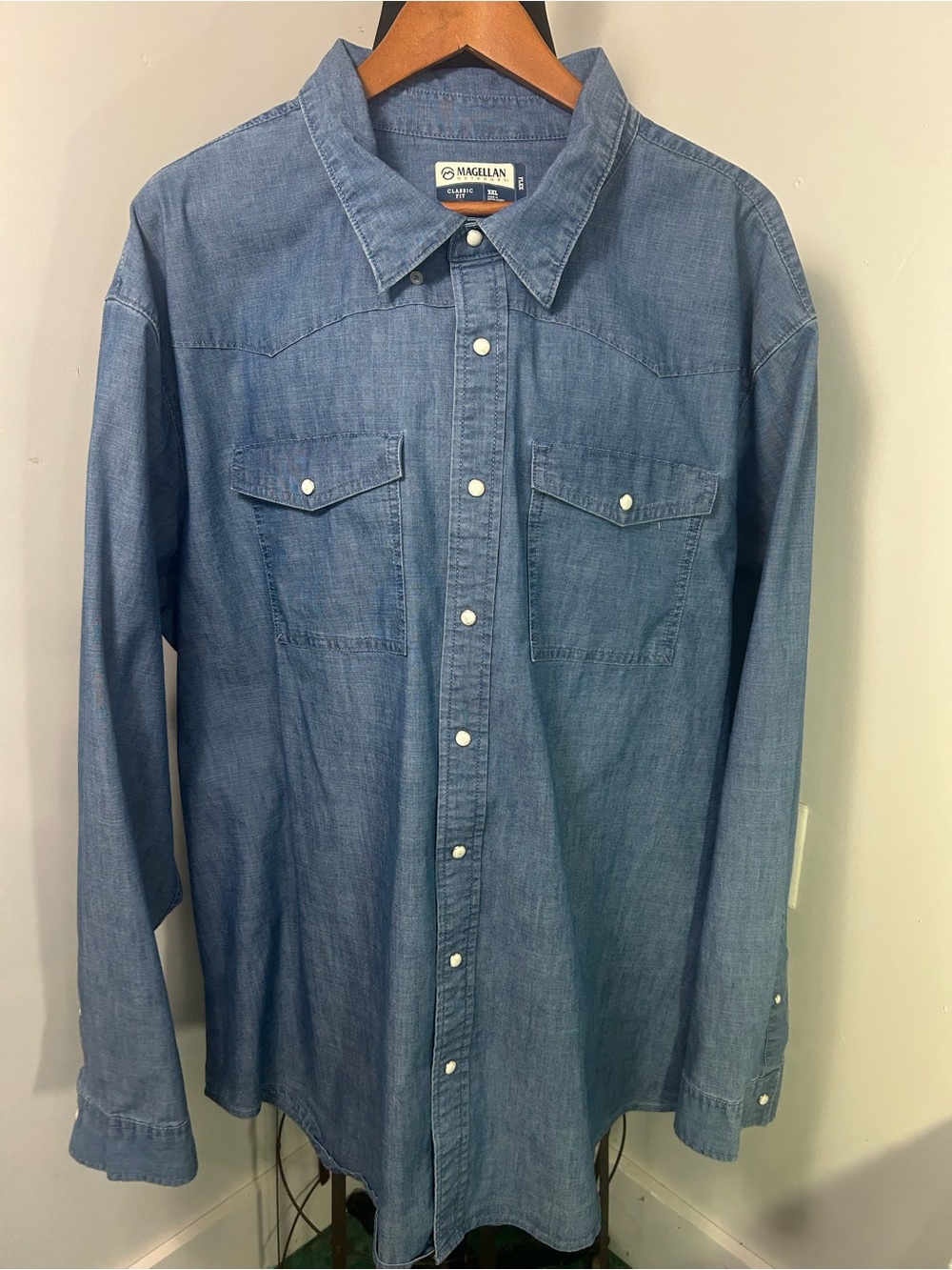 Magellan Outdoors Men's Light Blue Denim Western Shirt